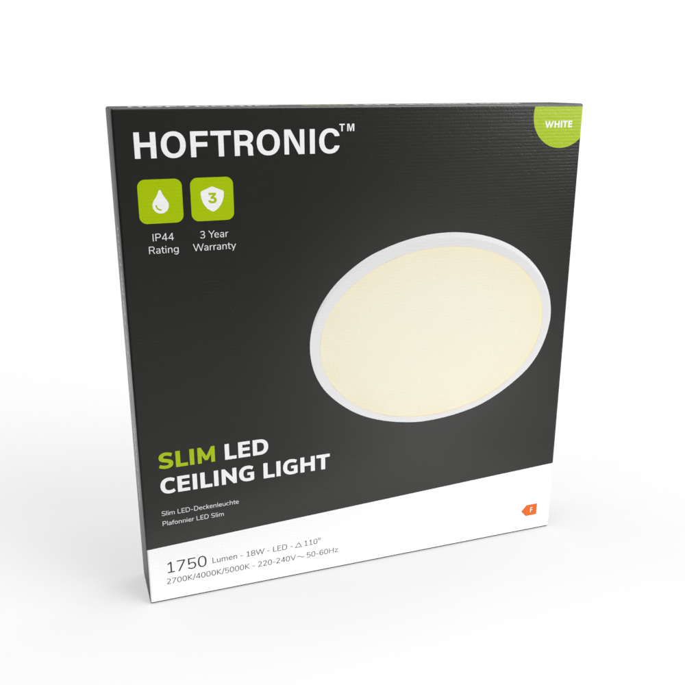 Slim - Badkamer plafondlamp wit - 18W 1750 Lumen - IP44 waterdicht - CCT lichtkleur instelbaar (2700K, 4000K & 5000K) - Ø30 cm - LED Plafonniere