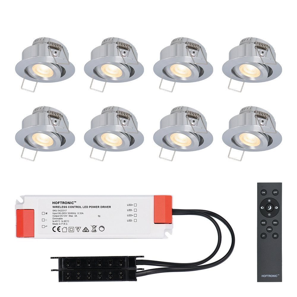 HOFTRONIC Sienna - 8x inbouwspots veranda - Dimbaar LED - Complete set met afstandsbediening - Kante