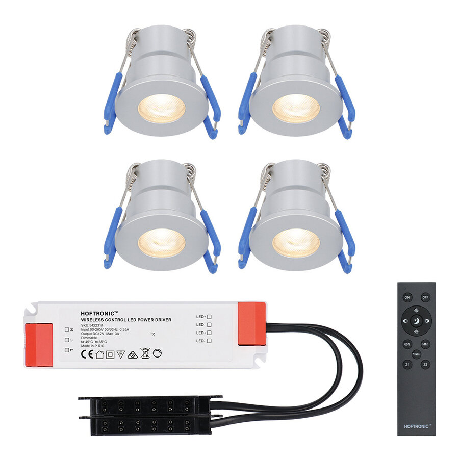 HOFTRONIC™ 4er set 12V 3W - Mini LED Einbaustrahler - Edelstahl - Dimmbar -  Vertieft - Terrassenbeleuchtung - IP65 für den Außenbereich - 2700K 