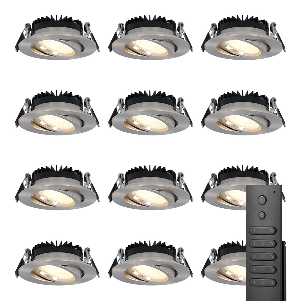 HOFTRONIC Set van 12 dimbare LED inbouwspots Rome - RVS - 6 Watt - Kantelbaar - 2700K warm wit - IP4