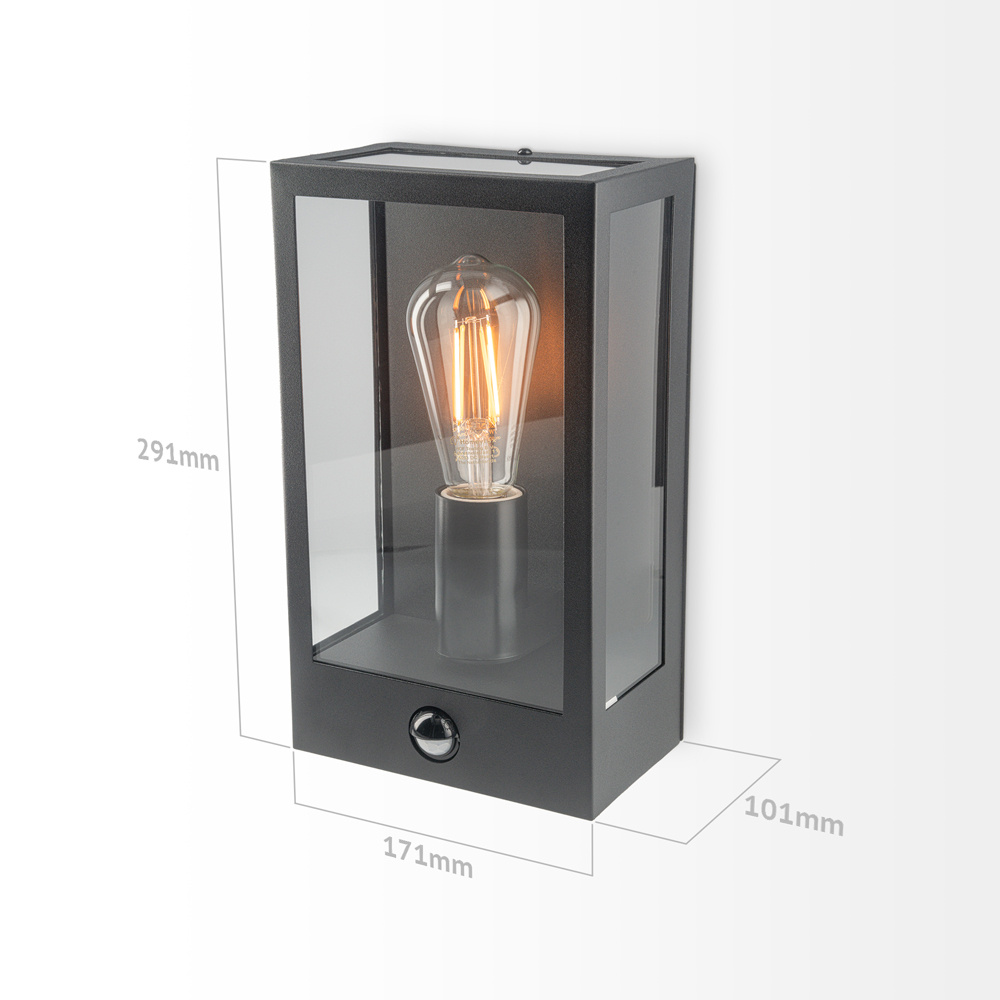Stella PIR LED wandlamp - bewegingssensor - schemerschakelaar - excl. E27 lichtbron - max. 60 watt - IP44 - Zwart - voor buiten voor binnen en buiten