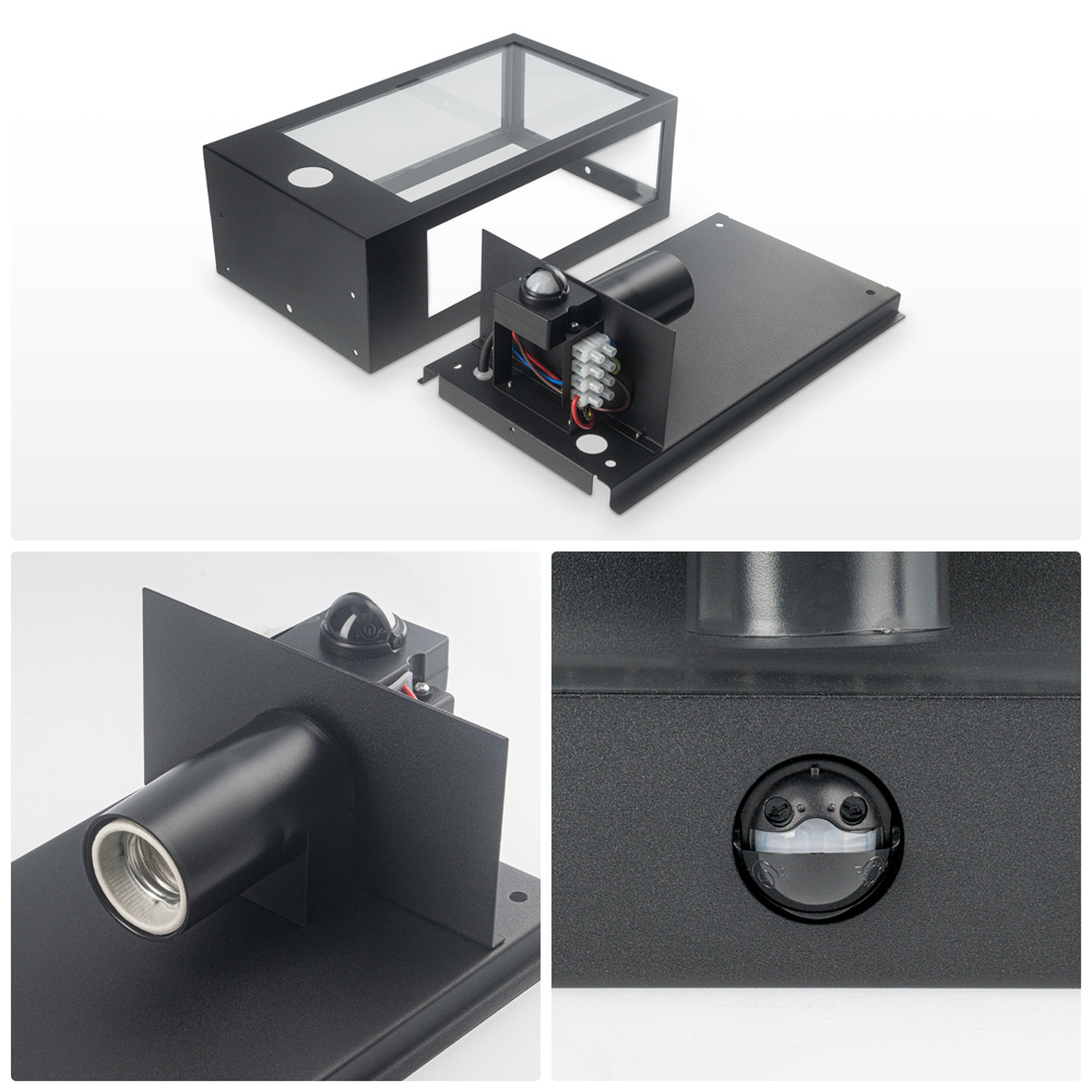 Stella PIR LED wandlamp - bewegingssensor - schemerschakelaar - excl. E27 lichtbron - max. 60 watt - IP44 - Zwart - voor buiten voor binnen en buiten