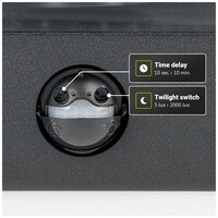 Stella PIR LED wandlamp - bewegingssensor - schemerschakelaar - excl. E27 lichtbron - max. 60 watt - IP44 - Zwart - voor buiten