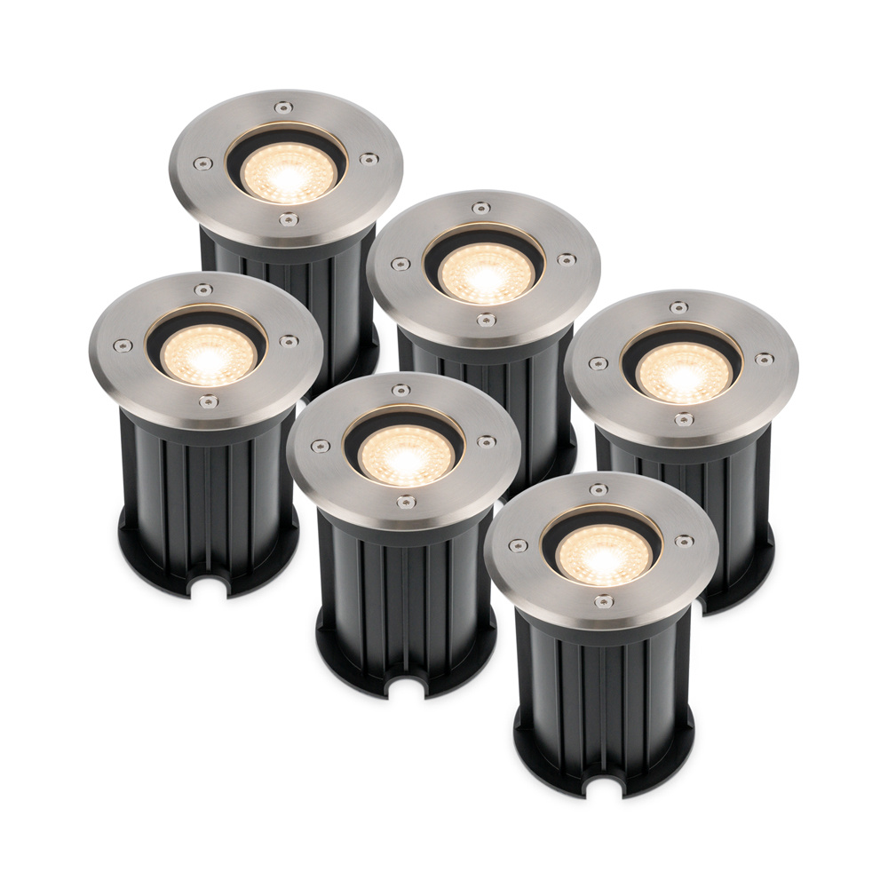 HOFTRONIC 6x Maisy dimbare LED grondspot - Rond - RVS - 2700K warm wit - 5 Watt - IP67 straal waterd