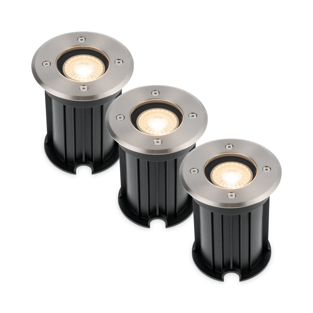 HOFTRONIC™ 3x Maisy dimbare LED grondspot - Rond - RVS - 2700K warm wit - 5 Watt - IP67 straal waterdicht - 3 jaar garantie