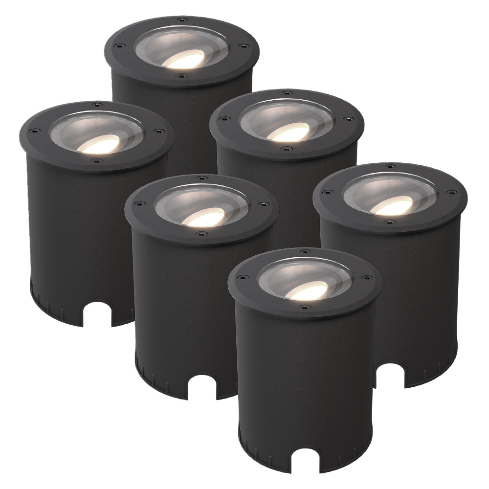 HOFTRONIC™ Set van 6 Lilly dimbare LED Grondspot - Kantelbaar - Overrijdbaar - Rond - 4000K neutraal wit - IP67 waterdicht - 3 jaar garantie - Zwart