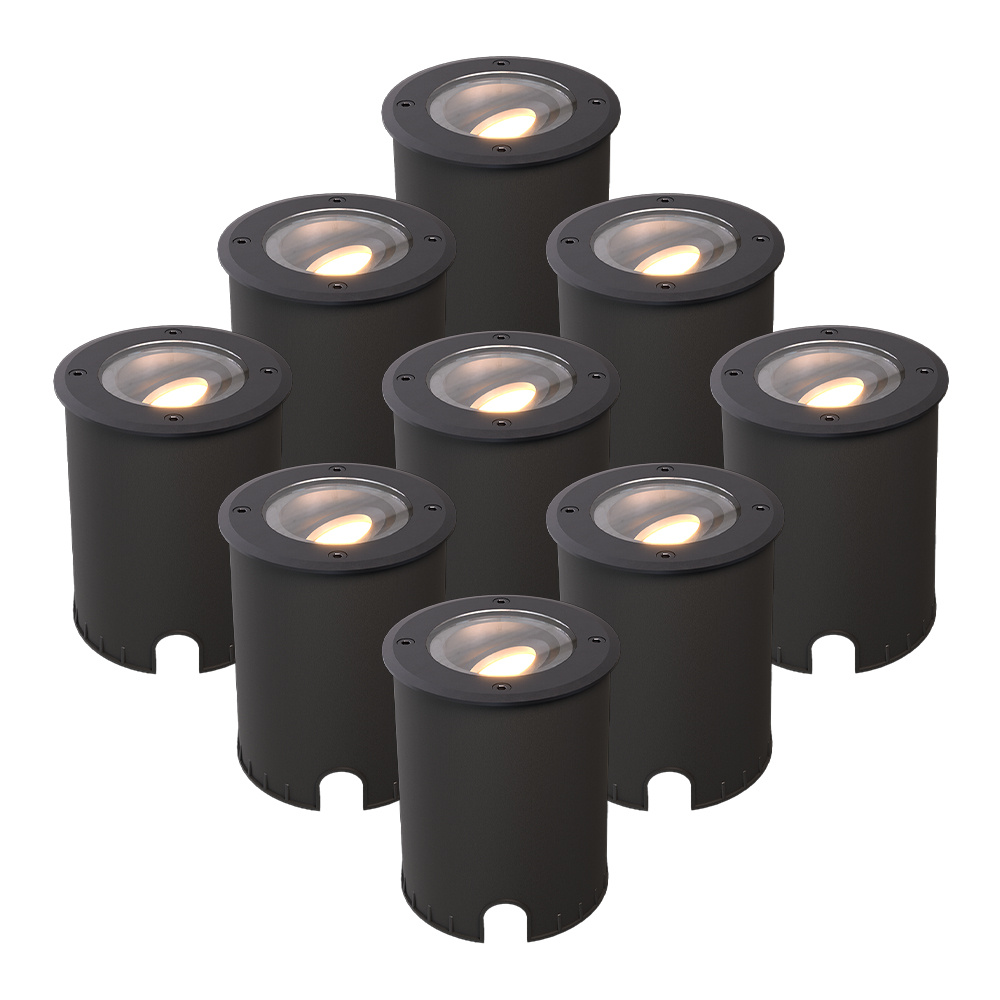 HOFTRONIC™ Set van 9 Lilly dimbare LED Grondspot - Kantelbaar - Overrijdbaar - Rond - 2700K warm wit - IP67 waterdicht - 3 jaar garantie - Zwart