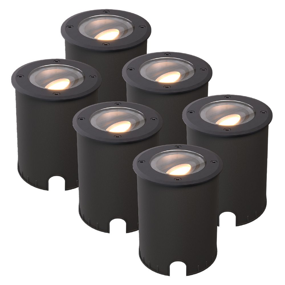 HOFTRONIC™ Set van 6 Lilly dimbare LED Grondspot - Kantelbaar - Overrijdbaar - Rond - 2700K warm wit - IP67 waterdicht - 3 jaar garantie - Zwart