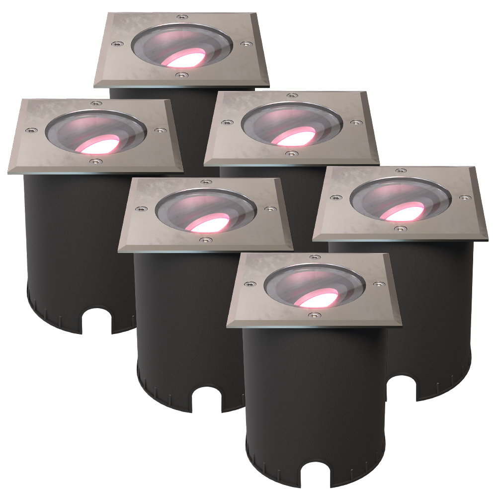 HOFTRONIC SMART Set van 6 Cody Smart Grondspots RVS - GU10 5,5 Watt 345 lumen - RGB + WW - Wifi + BL