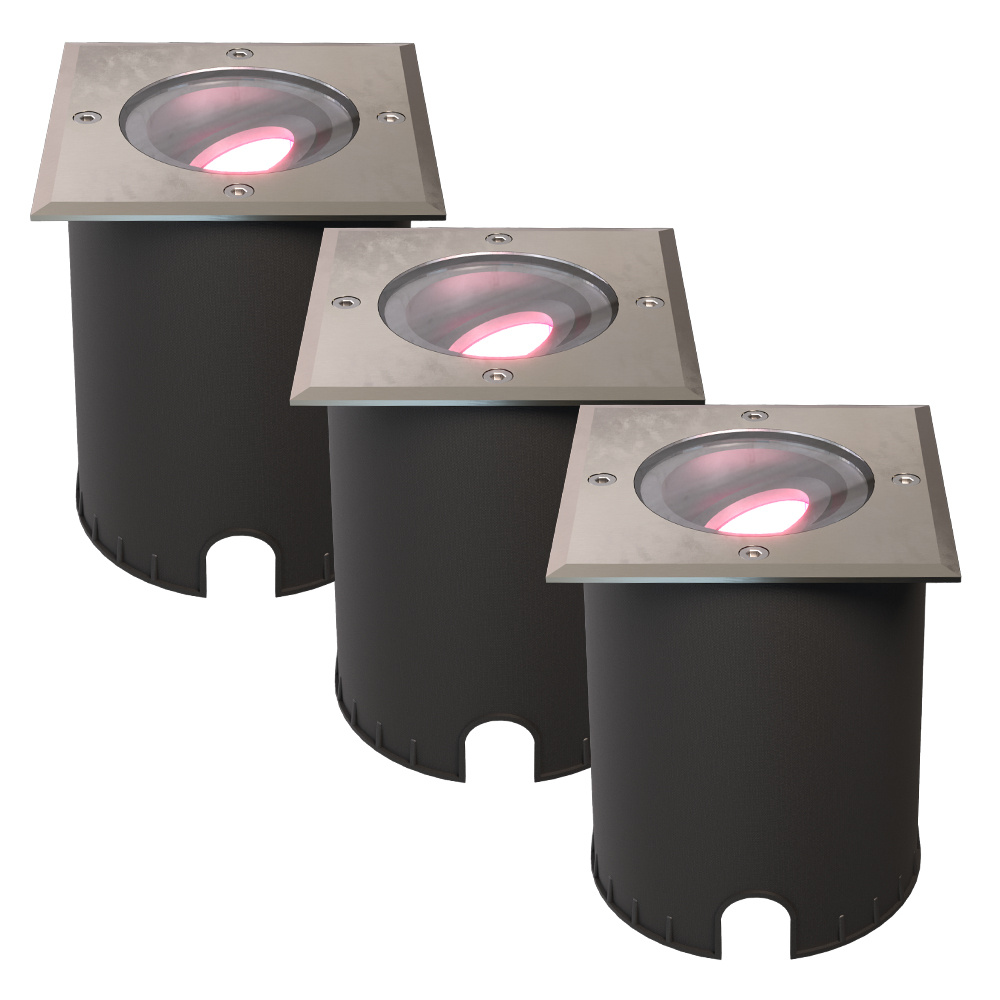 HOFTRONIC SMART Set van 3 Cody Smart Grondspots RVS - GU10 5,5 Watt 345 lumen - RGB + WW - Wifi + BL
