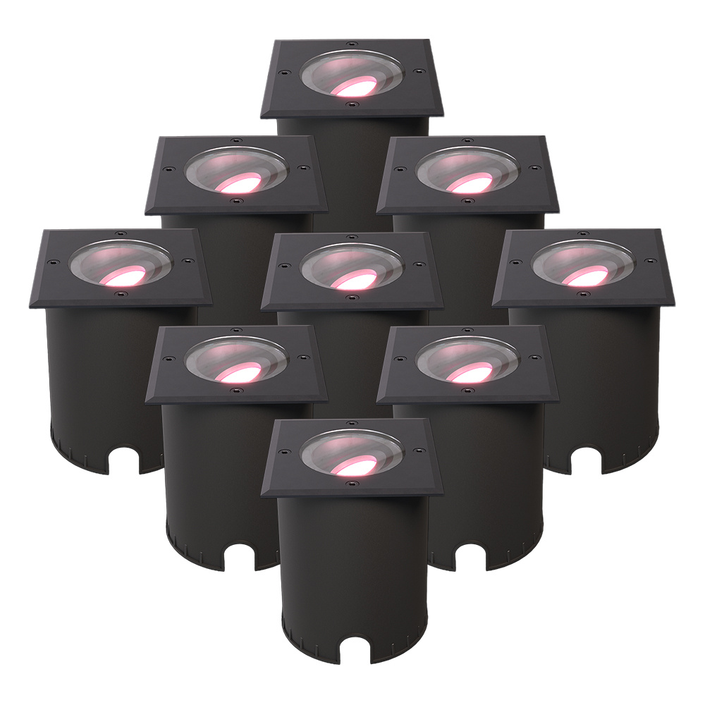 HOFTRONIC SMART Set van 9 Cody Smart Grondspots Zwart - GU10 5,5 Watt 345 lumen - RGB + WW - Wifi + 