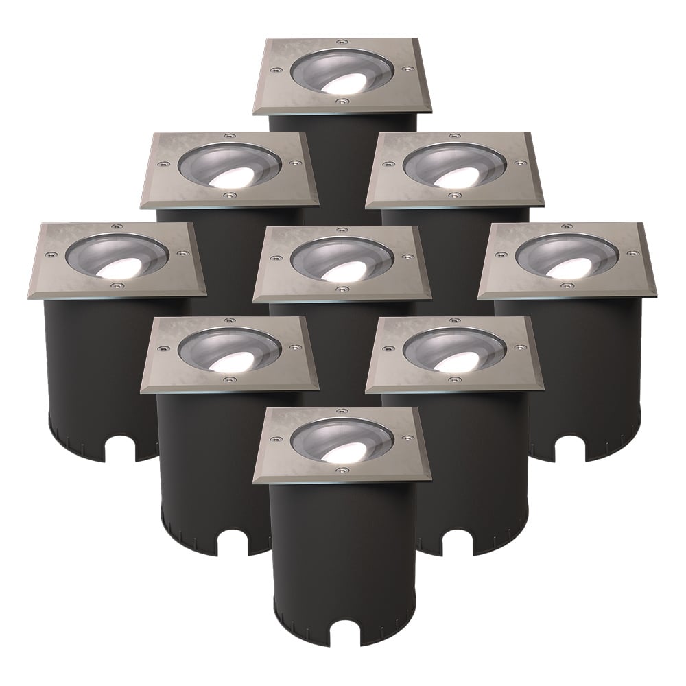 HOFTRONIC Set van 9 Cody LED Grondspots RVS - GU10 4,5 Watt 345 lumen dimbaar - 6500K Daglicht wit -