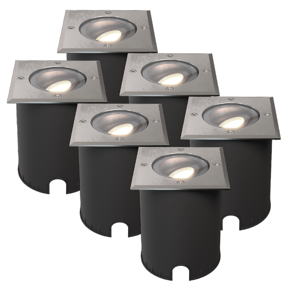 HOFTRONIC™ Set van 6 Cody LED Grondspots RVS GU10 4,5 Watt 345 lumen dimbaar 4000K neutraal wit Kantelbaar Overrijdbaar Vierkant IP67 waterdicht