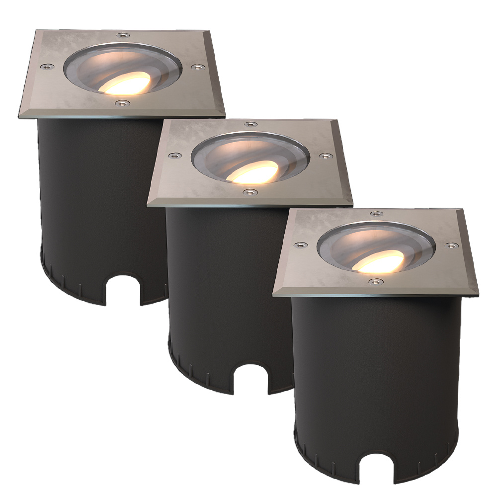 HOFTRONIC Set van 3 Cody LED Grondspots RVS - GU10 4,5 Watt 345 lumen dimbaar - 2700K warm wit - Kan