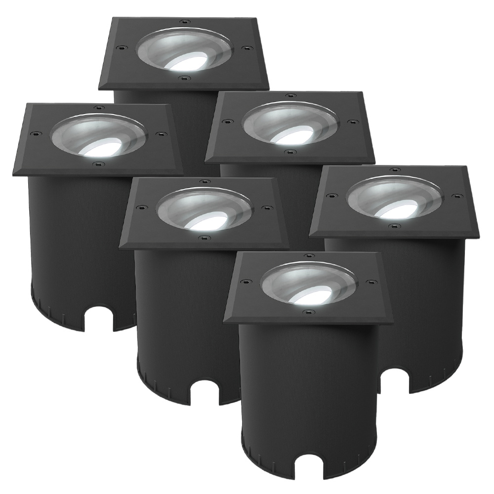 HOFTRONIC™ Set van 6 Cody LED Grondspots Zwart - GU10 4,5 Watt 345 lumen dimbaar - 6500K daglicht wit - Kantelbaar - Overrijdbaar - Vierkant - IP67 waterdicht