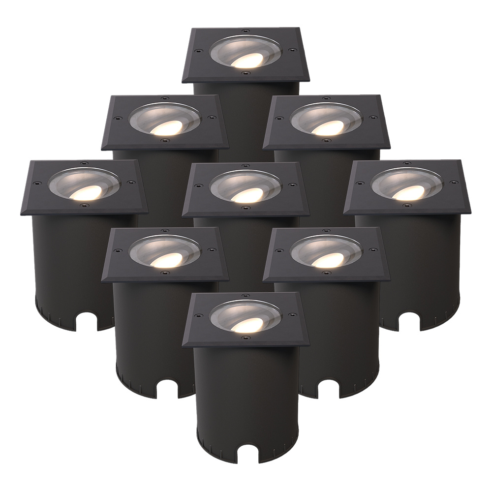 HOFTRONIC Set van 9 Cody LED Grondspots Zwart - GU10 4,5 Watt 345 lumen dimbaar - 4000K neutraal wit
