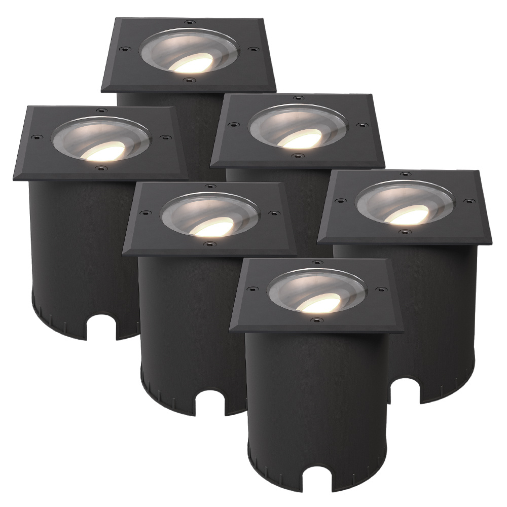 HOFTRONIC™ Set van 6 Cody LED Grondspots Zwart GU10 4,5 Watt 345 lumen dimbaar 4000K neutraal wit Kantelbaar Overrijdbaar Vierkant IP67 waterdicht