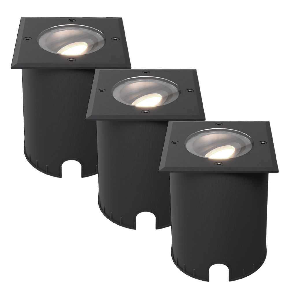 HOFTRONIC Set van 3 Cody LED Grondspots Zwart - GU10 4,5 Watt 345 lumen dimbaar - 4000K neutraal wit