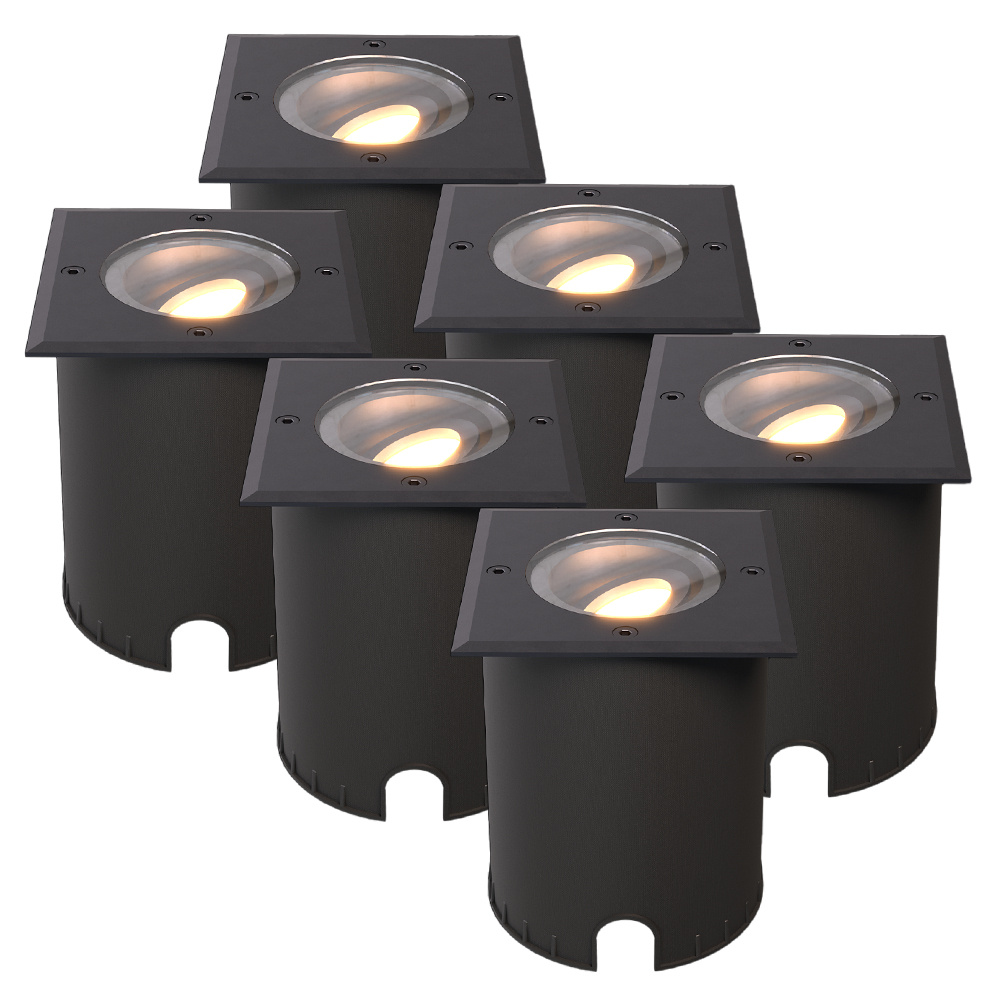 HOFTRONIC Set van 6 Cody LED Grondspots Zwart - GU10 4,5 Watt 345 lumen dimbaar - 2700K warm wit - K
