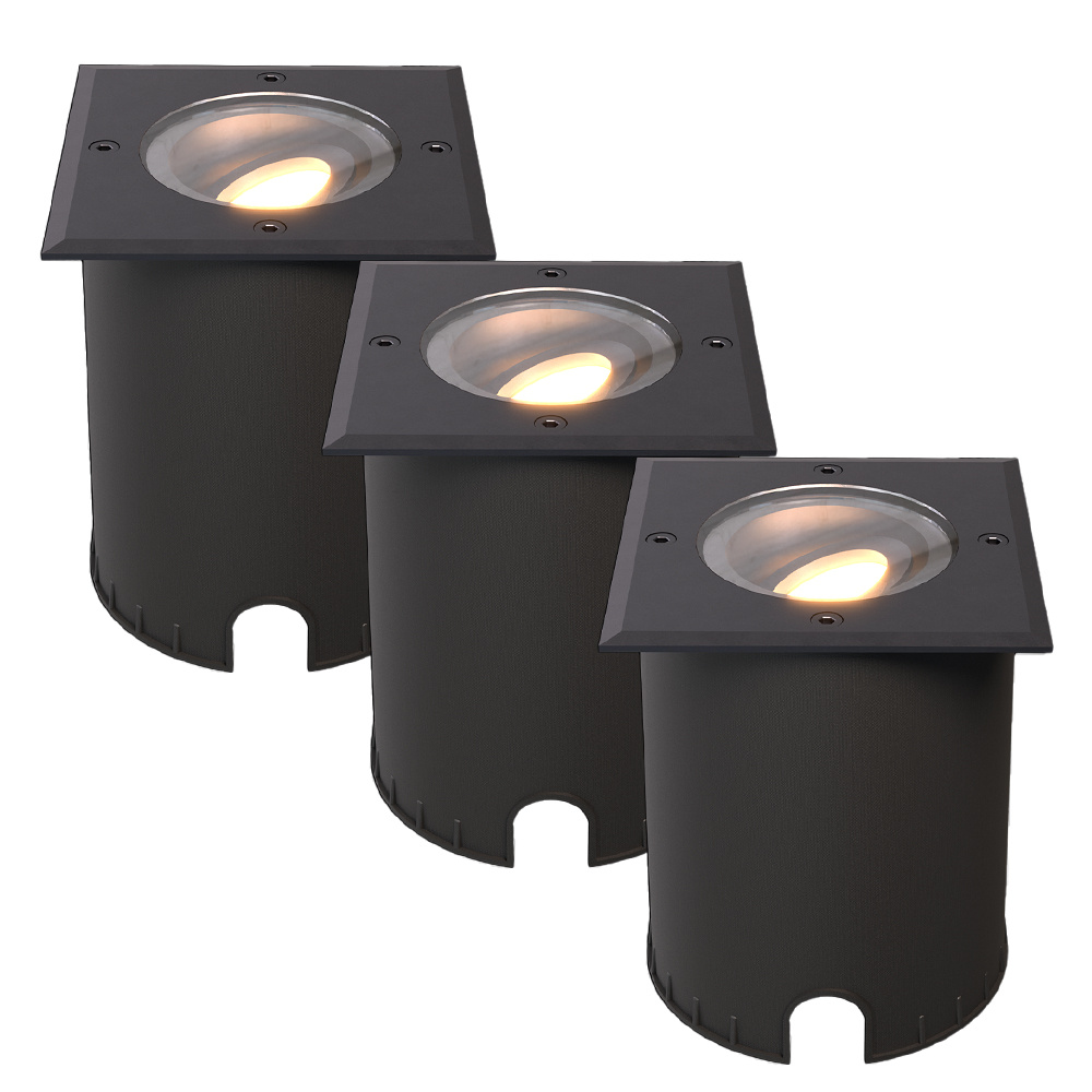 HOFTRONIC™ Set van 3 Cody LED Grondspots Zwart GU10 4,5 Watt 345 lumen dimbaar 2700K warm wit Kantelbaar Overrijdbaar Vierkant IP67 waterdicht