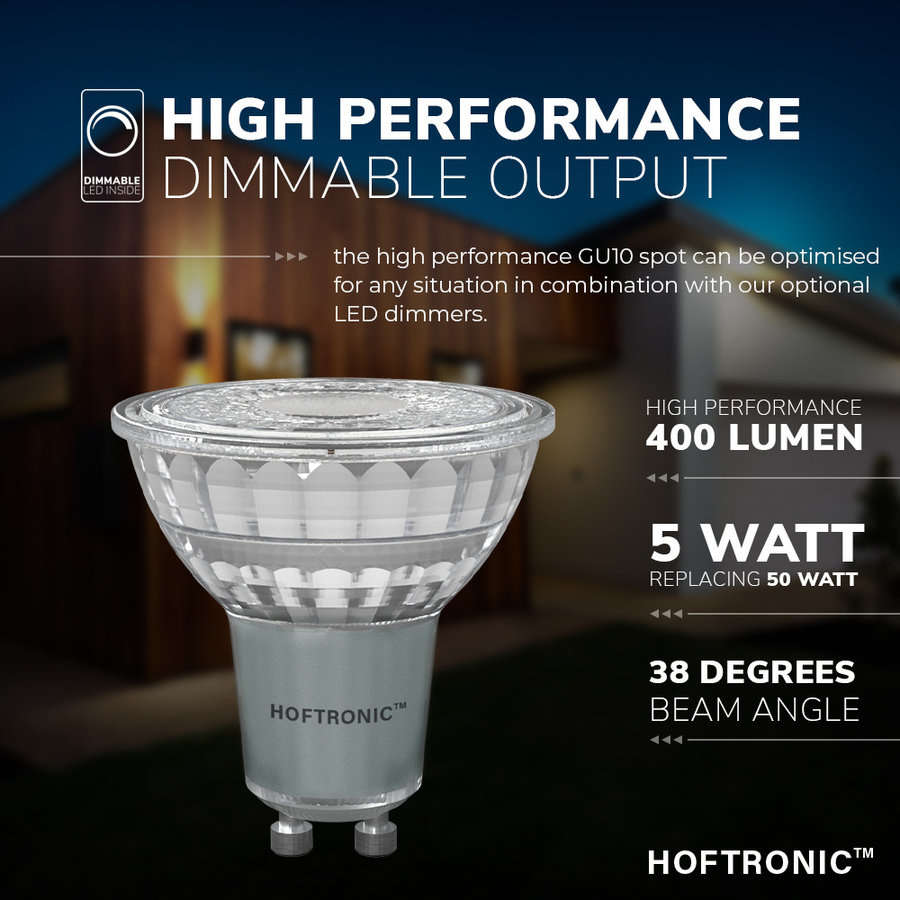 Set van 20 GU10 LED spots 5 Watt Dimbaar 2700K warm wit (vervangt 50W)