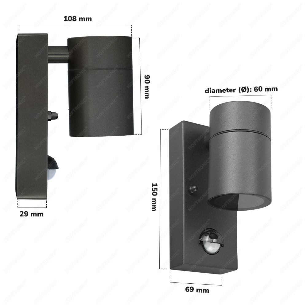 2-Pack Mason wandlampen - Zwart - Bewegingsmelder en schemerschakelaar - IP44 spatwaterdicht - Spotlight voor binnen en buiten - Exclusief GU10 lichtb