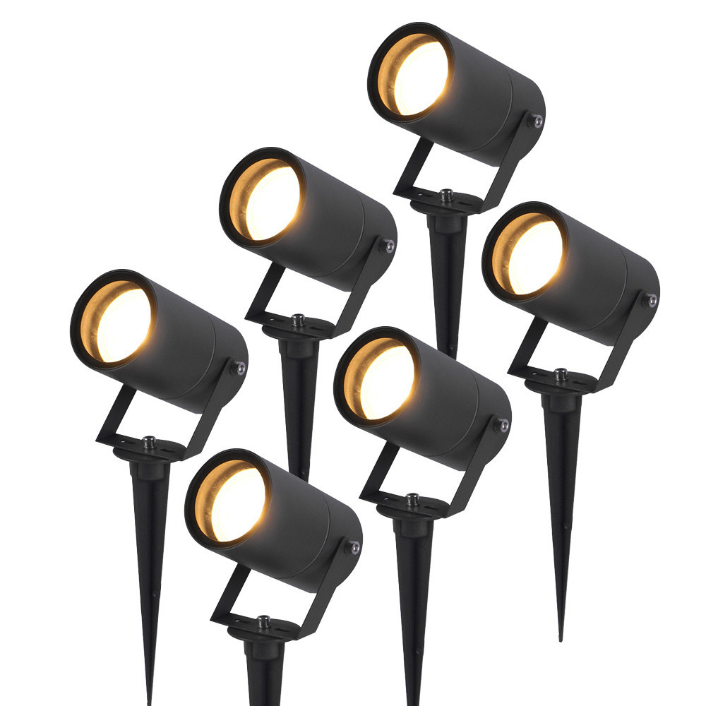 HOFTRONIC - Set van 6 Spikey LED Tuinspots - GU10 Fitting - IP65 Waterdicht - Zwart - Wandspot, Vlonderspot, Gevelspot, Prikspot incl. Grondspies - 3 jaar garantie