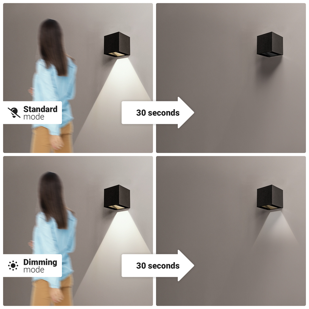 Kansas Solar LED wandlamp XL - Kubus downlight - Incl. Bewegingssensor en schemerschakelaar - 3000K warm wit - IP54 waterdicht - Monocrystal - Zwart