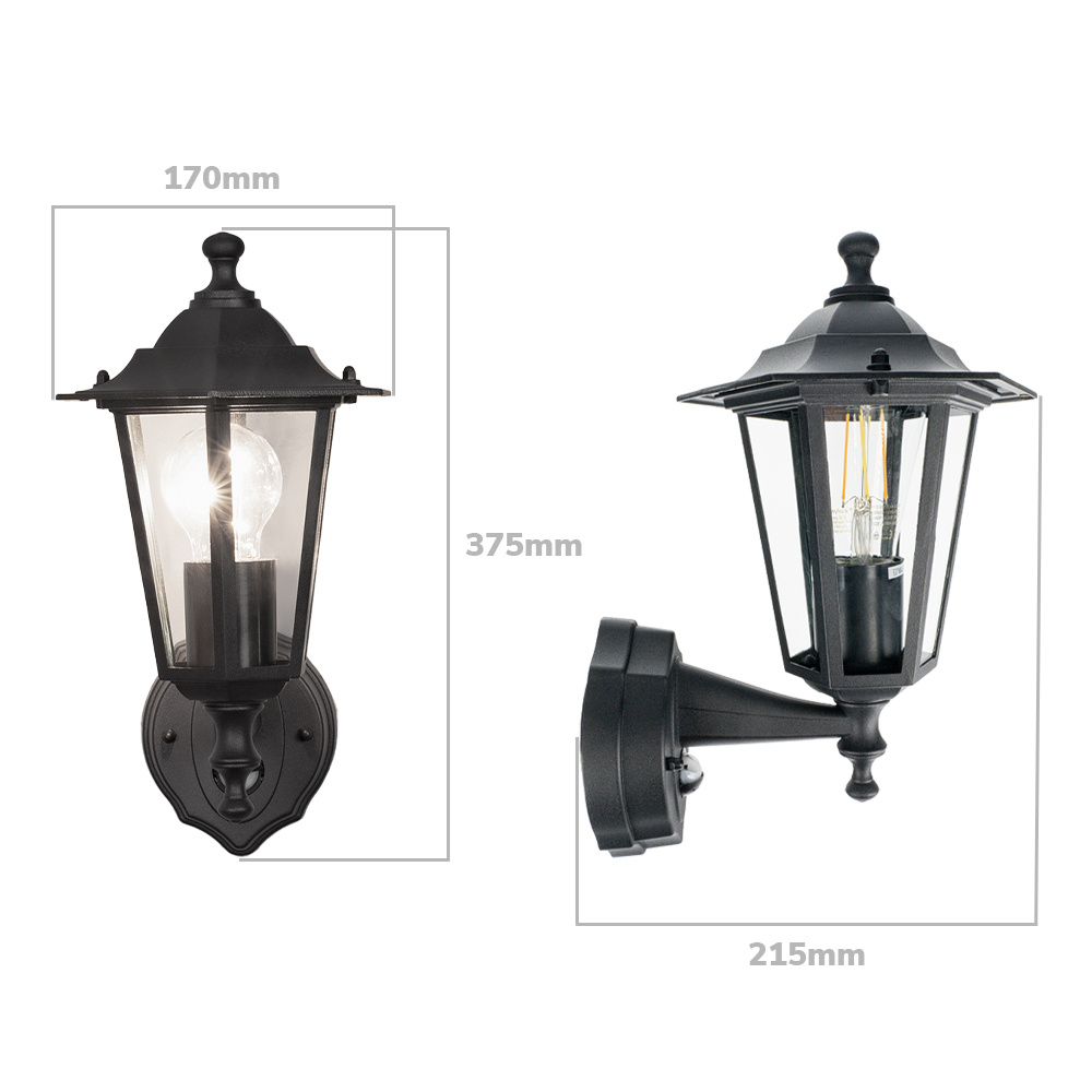 Huron Buitenlamp klassiek mat zwart met bewegingsmelder IP44 waterdicht en 3 jaar garantie voor binnen en buiten met bewegingssensor