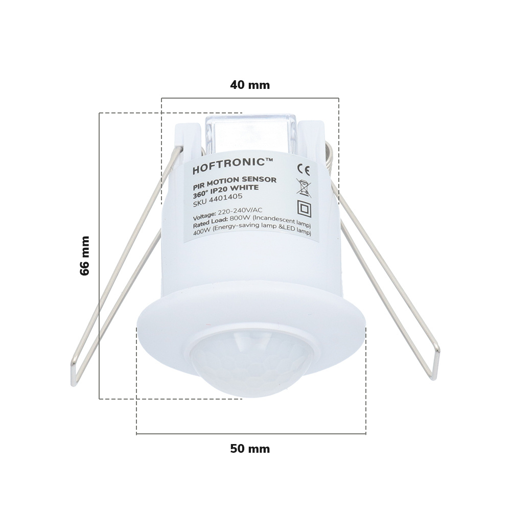 PIR bewegingssensor met schemerschakelaar 360° bereik 6 meter Maximaal 300 Watt IP20 inbouw kleur wit