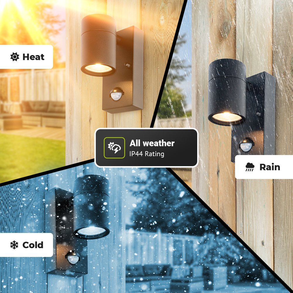 Mason wandlamp - 6000K warm wit - Bewegingsmelder en schemerschakelaar - IP44 spatwaterdicht - Spotlight voor binnen en buiten - Zwart voor binnen en