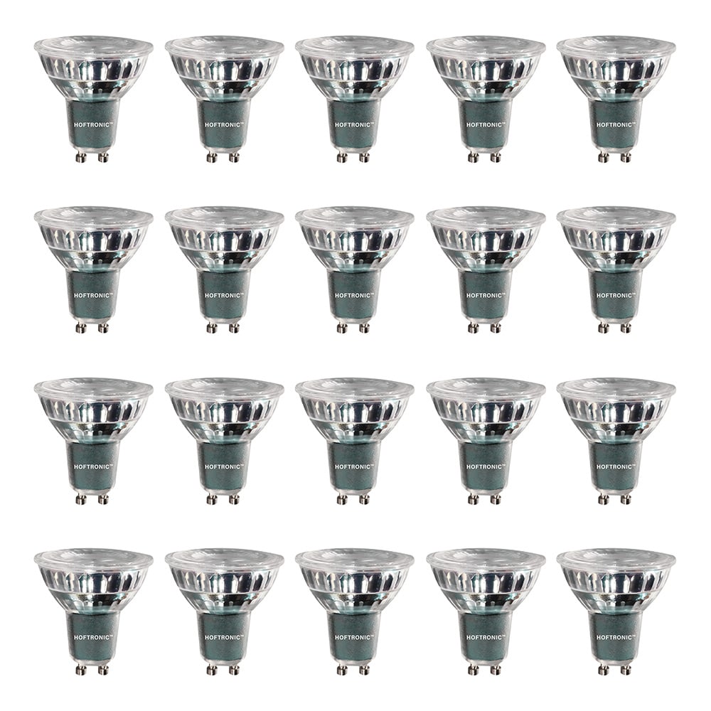 HOFTRONIC - MEGA Voordeelverpakking 20X GU10 LED Lampen Dimbaar - LED Reflector - 5W 400 Lumen (Vervangt 50 Watt) - 2700K Warm wit licht - GU10 LED Spots