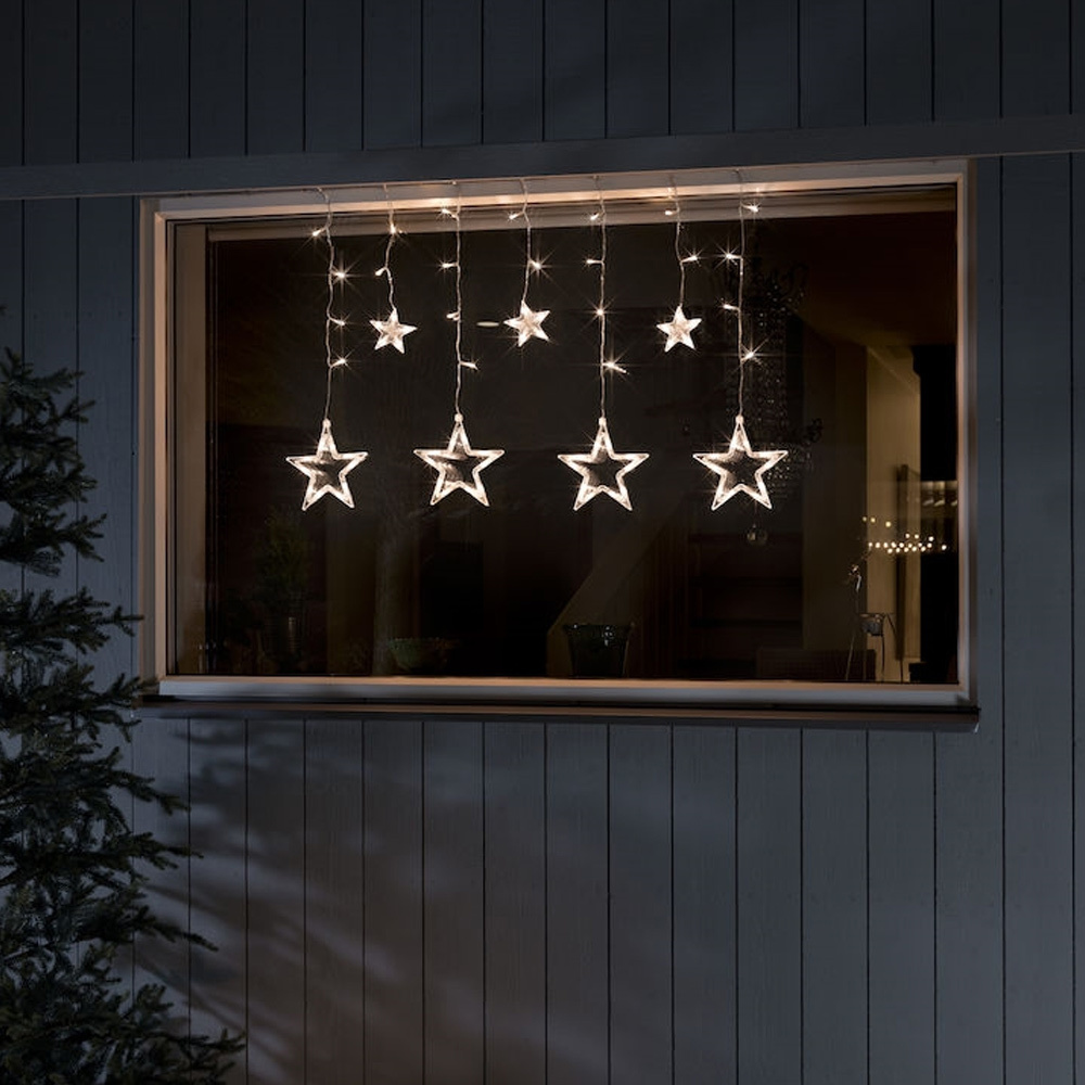 Konstsmide Set van 2 Lichtgordijnen voor buiten - 7 sterren - Extra warm wit - 0.9 meter - 77 LEDs - Kerstverlichting - Raamverlichting