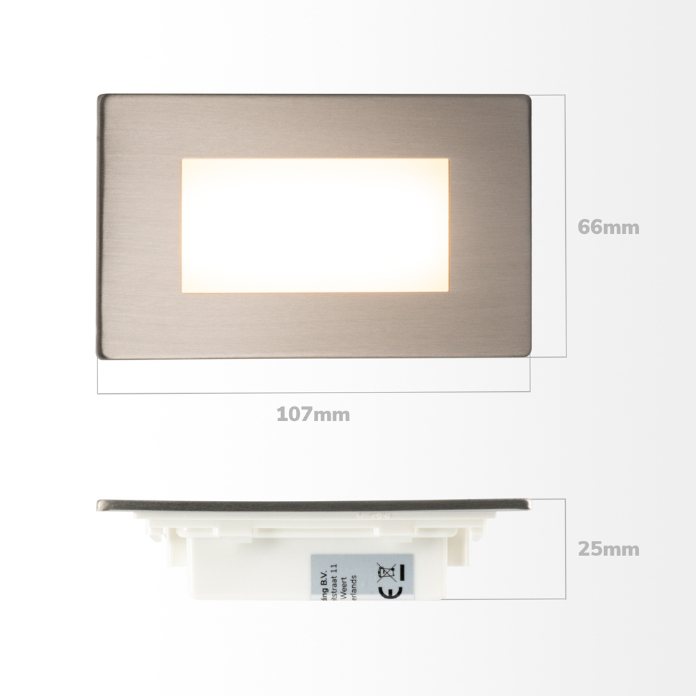 Set van 2 Dillon LED Inbouw wandlampen RVS - 3 Watt 340 Lumen - 3000K warm wit - IP54 voor binnen en buiten