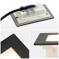 Set van 4 Dillon LED Inbouw wandlampen Zwart - Wand Inbouwspot rechthoek - 3 Watt 340 Lumen - 3000K warm wit - IP54
