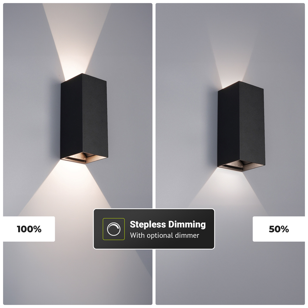Miles S LED wandlamp dimbaar - up en down light buiten - 3000K warm wit- 10 Watt 760 lumen- IP65 waterdicht - Zwart - buitenverlichting voor binnen e