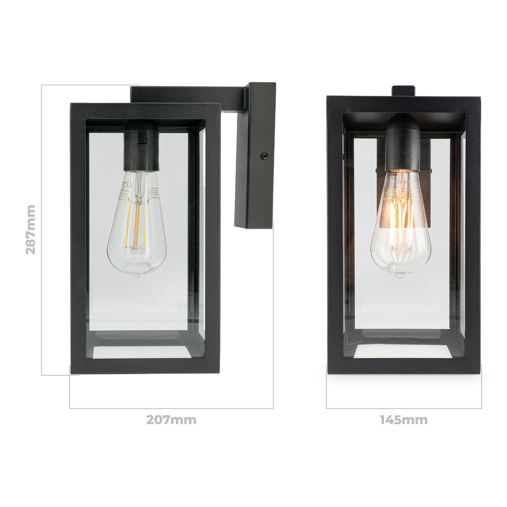 Brooks Dimbare Wandlamp zwart - Wandlantaarn - Voor binnen en buiten - E27 Fitting - Max 60 Watt - IP44 Waterdicht voor binnen en buiten