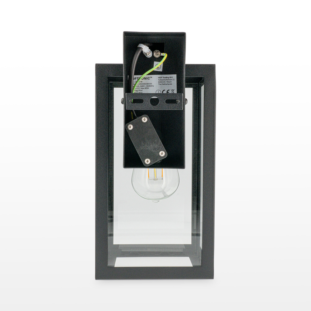 Brooks Dimbare Wandlamp zwart - Wandlantaarn - Voor binnen en buiten - E27 Fitting - Max 60 Watt - IP44 Waterdicht voor binnen en buiten