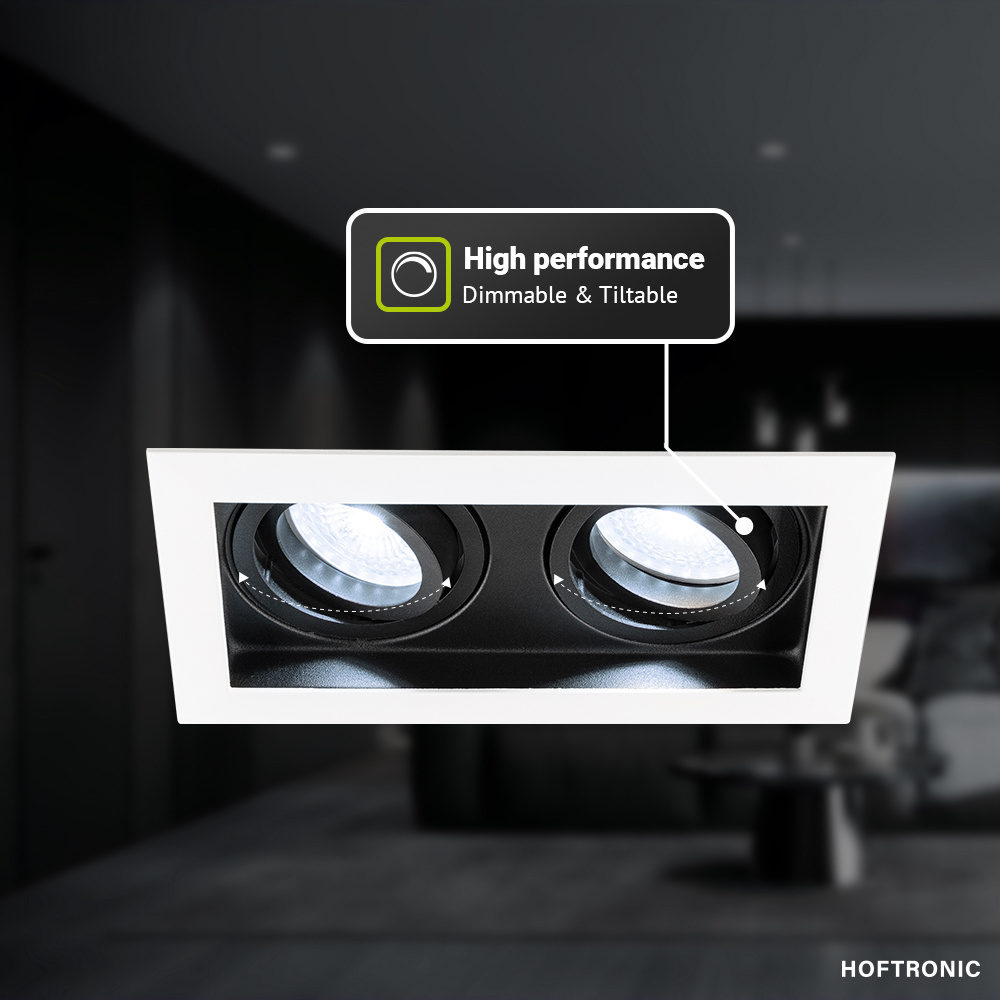 Set van 6 Durham Inbouwspots Dubbel Wit - GU10 5 Watt 400 lumen - 6000K daglicht wit - Kantelbaar - IP20 - Rechthoek afbeelding