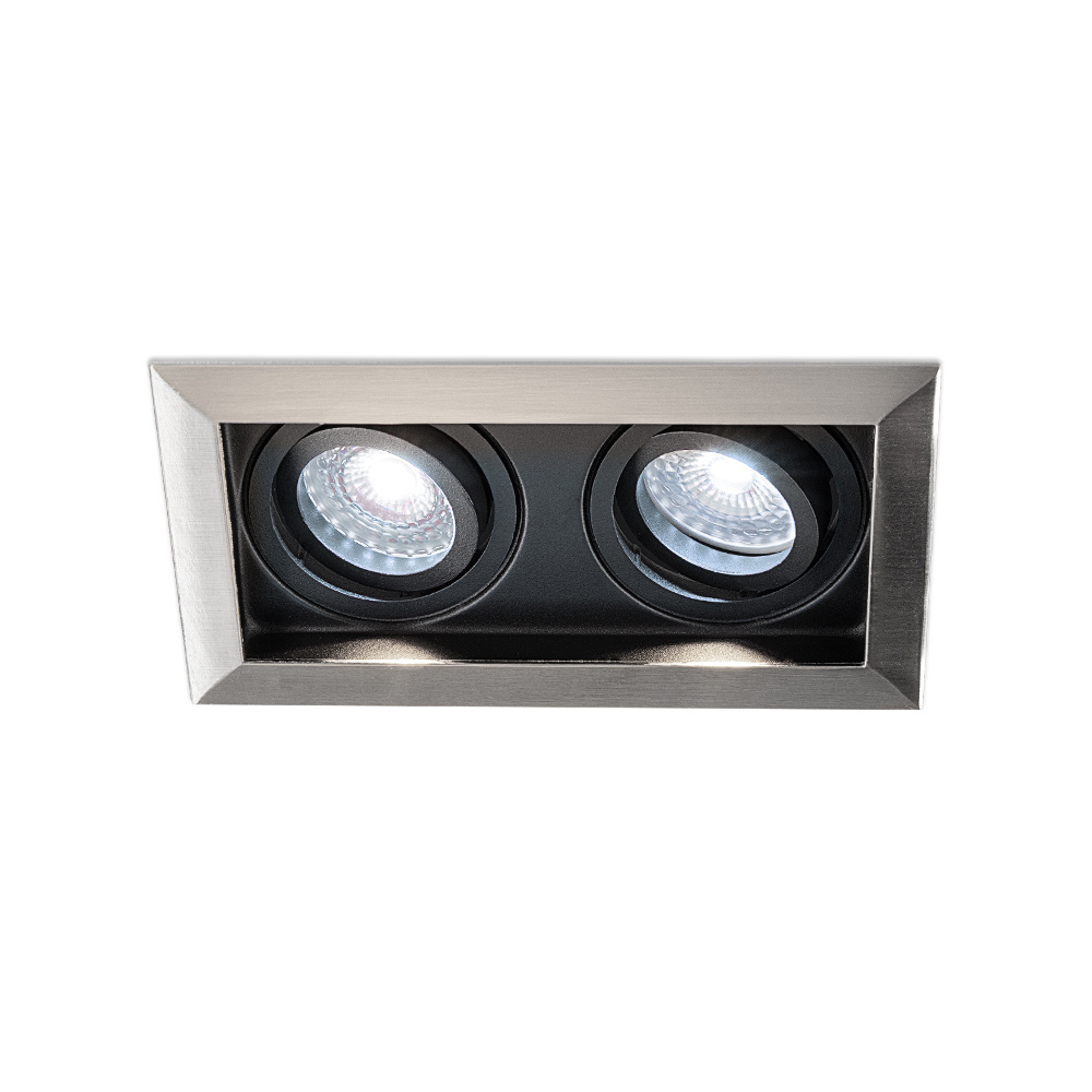 HOFTRONIC™ Durham dubbele inbouwspot RVS - 6000K daglicht wit licht - GU10 - 5 Watt 400 lumen - Kantelbaar - IP20 - inbouwspot vierkant