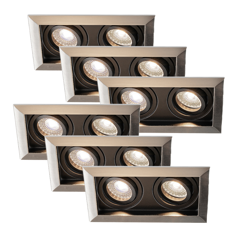 HOFTRONIC Set van 6 Durham Inbouwspots Dubbel RVS - GU10 5 Watt 400 lumen - 4000K Neutraal wit - Kan