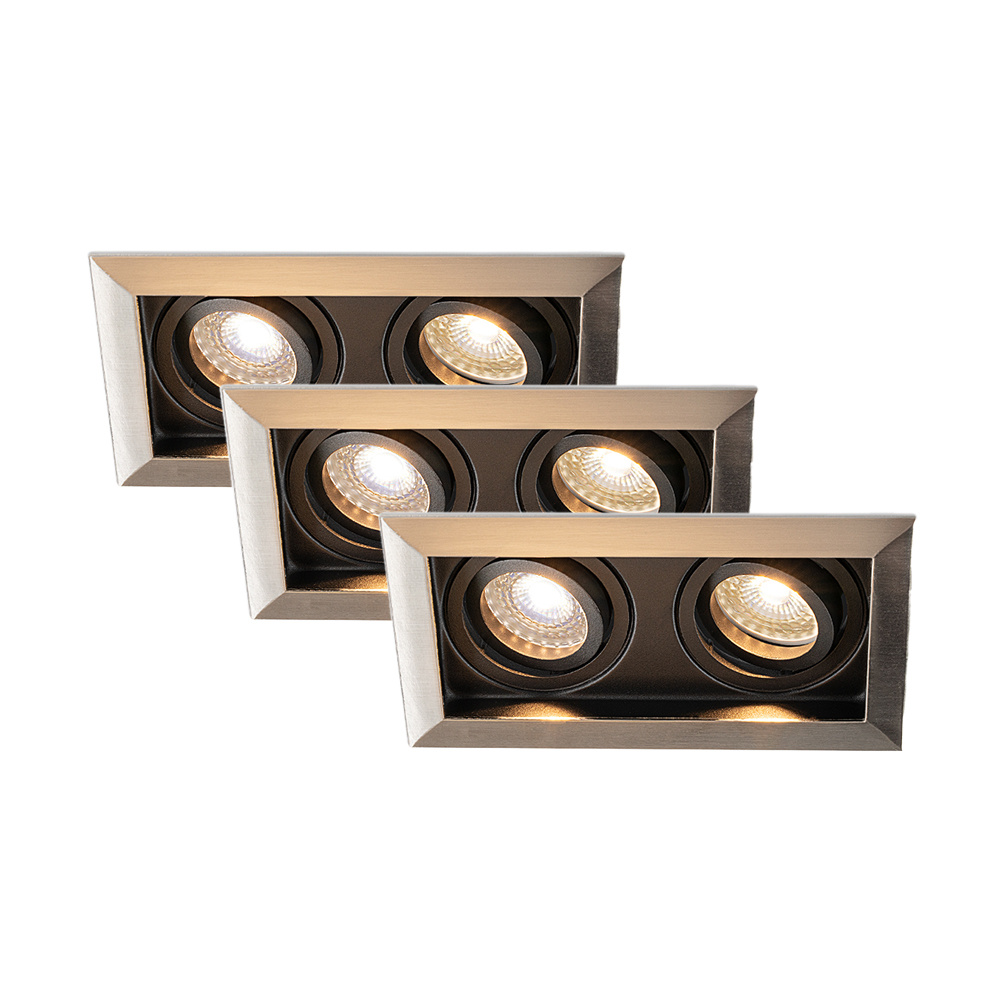 HOFTRONIC Set van 3 Durham Inbouwspots Dubbel RVS - GU10 5 Watt 400 lumen - 2700K Warm wit - Kantelb