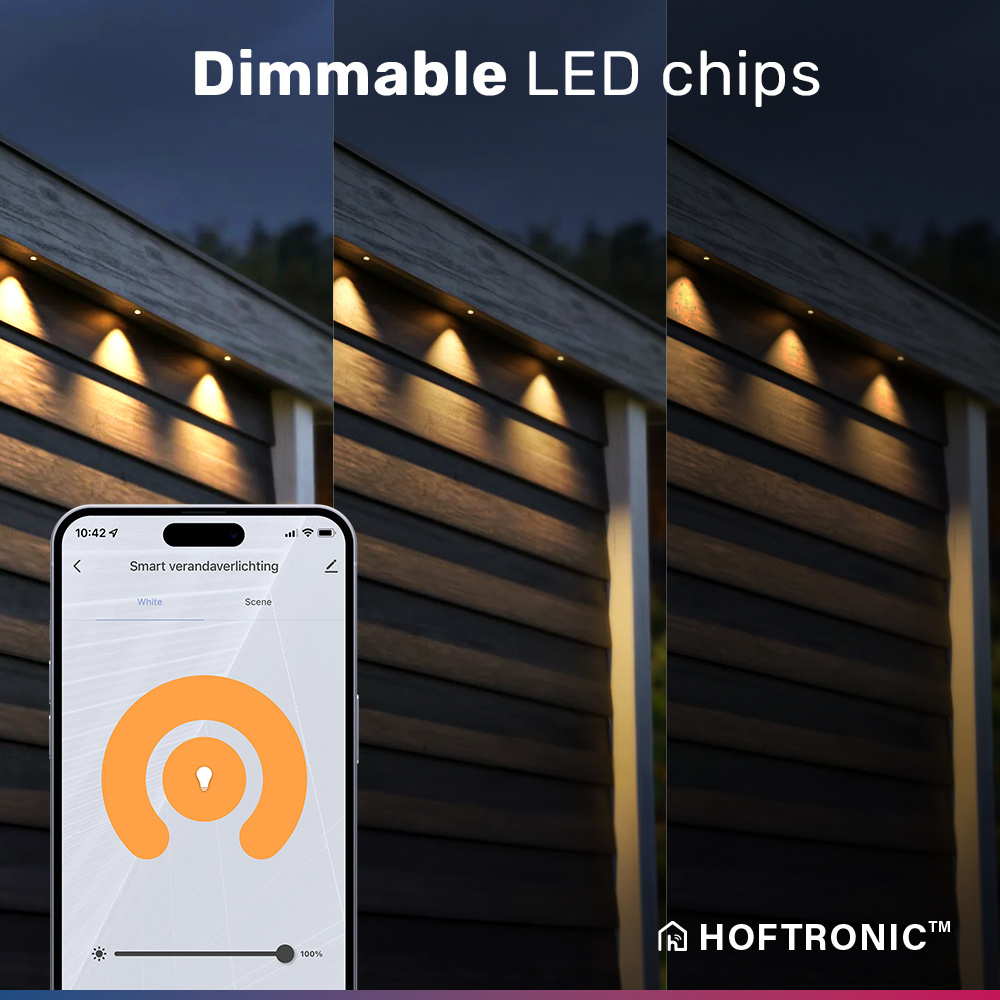 12x Navarra RVS Smart LED Opbouwspots complete set - Wifi & Bluetooth - 12V - 3 Watt - 2700K warm wit - Veranda verlichting - Voor binnen en buiten