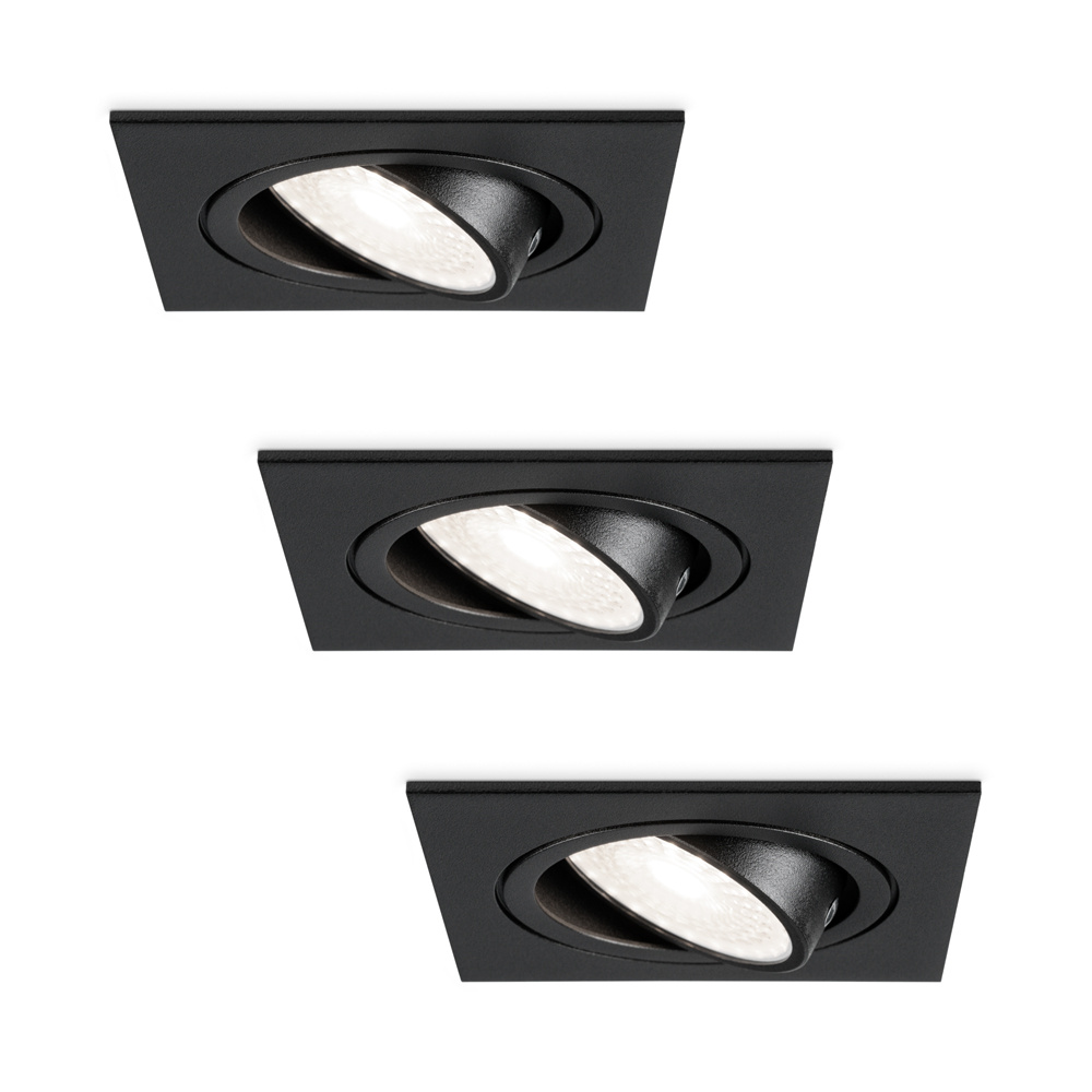 HOFTRONIC™ Set van 3 dimbare LED inbouwspots Mallorca zwart vierkant Kantelbaar 5 Watt IP20 6000K Daglicht wit GU10 armatuur spotjes plafond