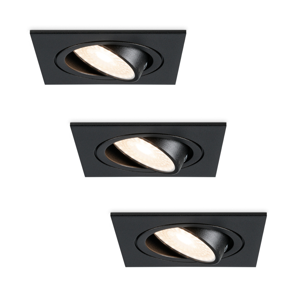 HOFTRONIC™ Set van 3 dimbare LED inbouwspots Mallorca zwart vierkant Kantelbaar 5 Watt IP20 4000K Neutraal wit GU10 armatuur spotjes plafond