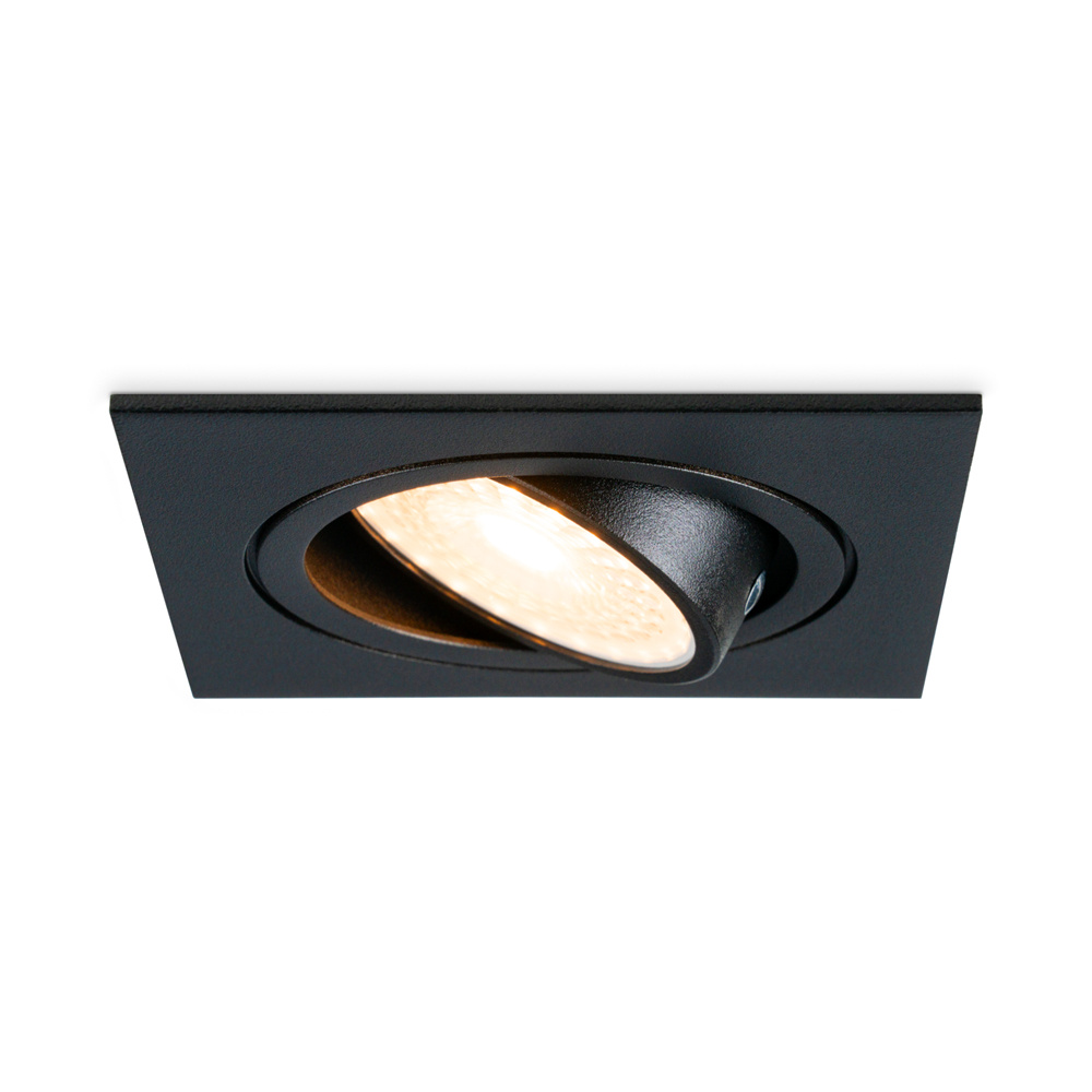 HOFTRONIC™ Dimbare LED inbouwspot Mallorca zwart vierkant - Kantelbaar - 5 Watt - IP20 - 2700K Warm wit - GU10 armatuur - spotjes plafond