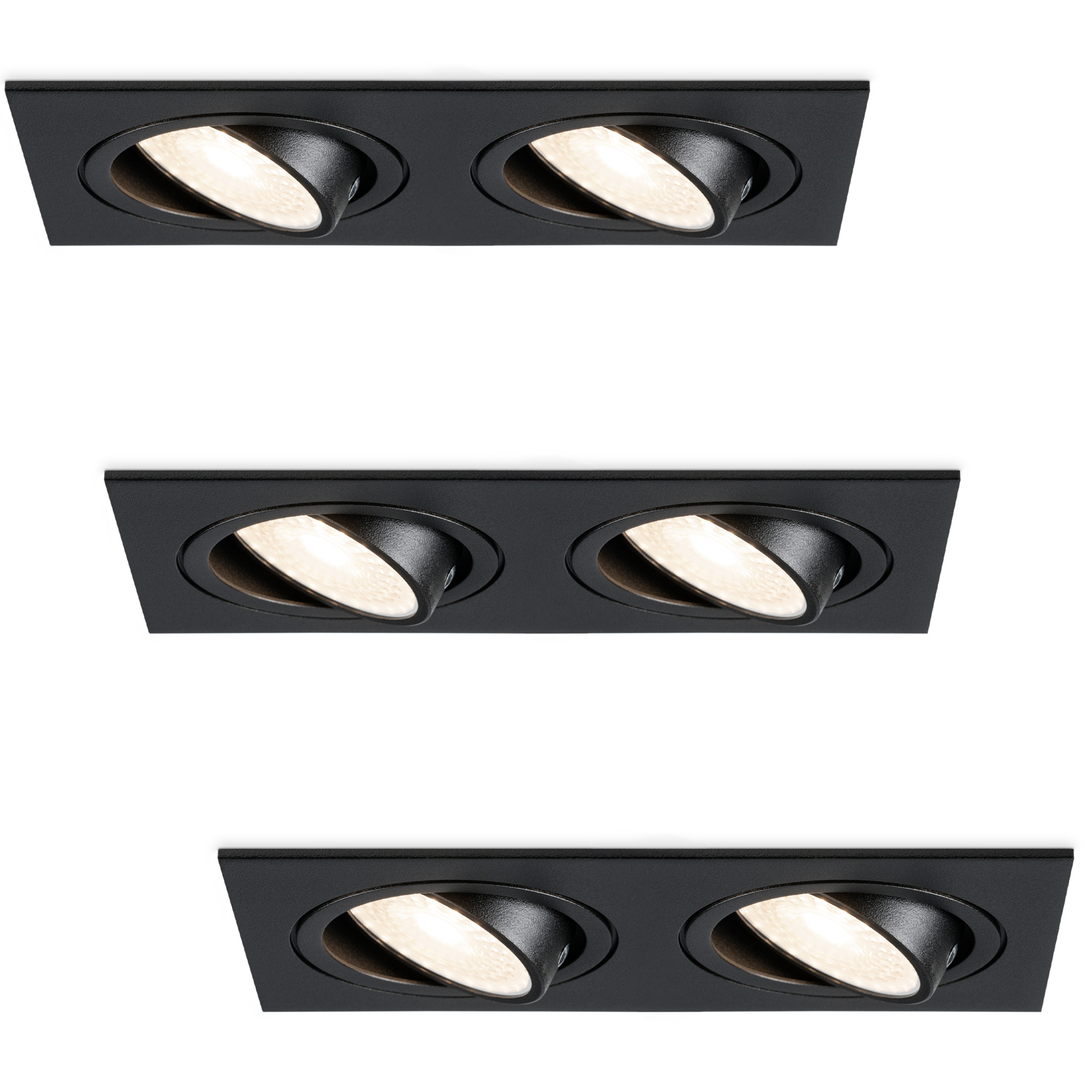 HOFTRONIC Set van 3 Mallorca dubbele LED inbouwspots vierkant - Kantelbaar - 4000K Neutraal wit - GU