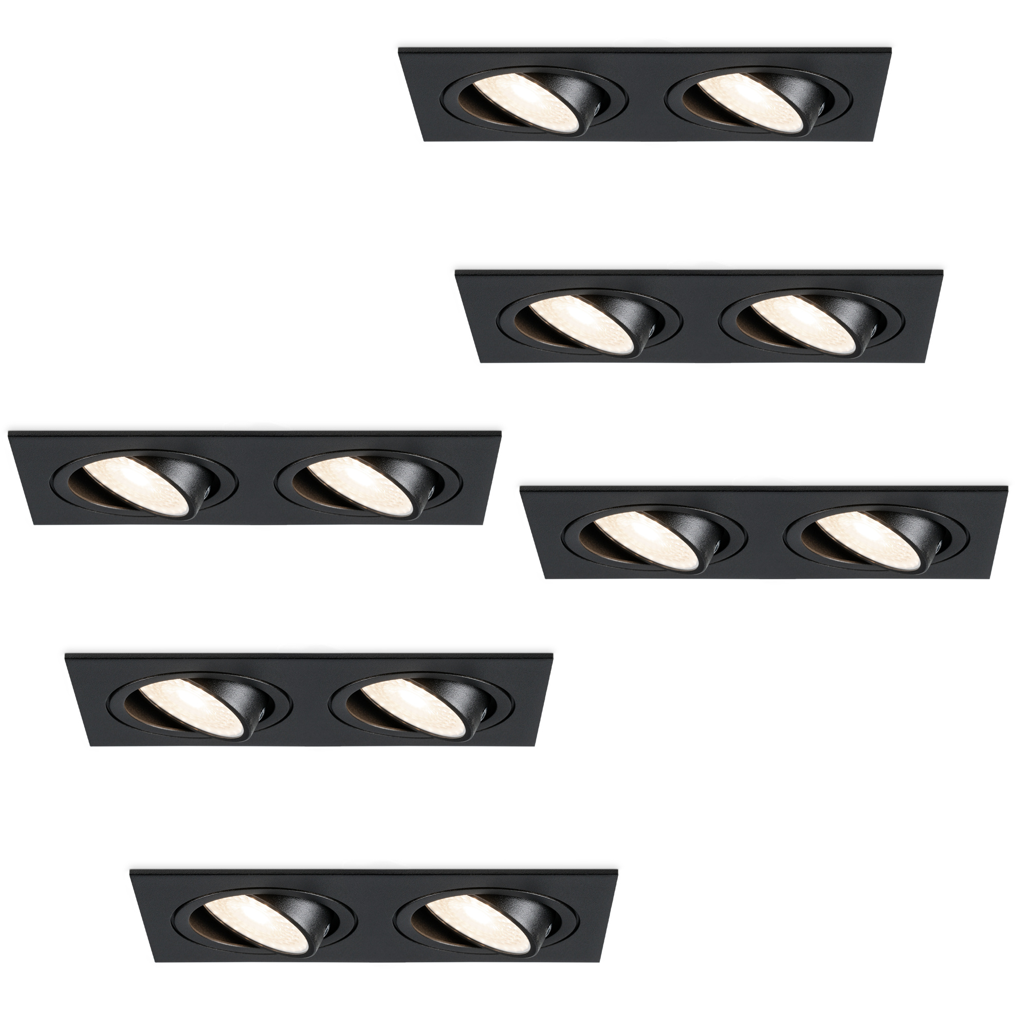 HOFTRONIC Set van 6 Mallorca dubbele LED inbouwspots vierkant - Kantelbaar - 4000K Neutraal wit - GU