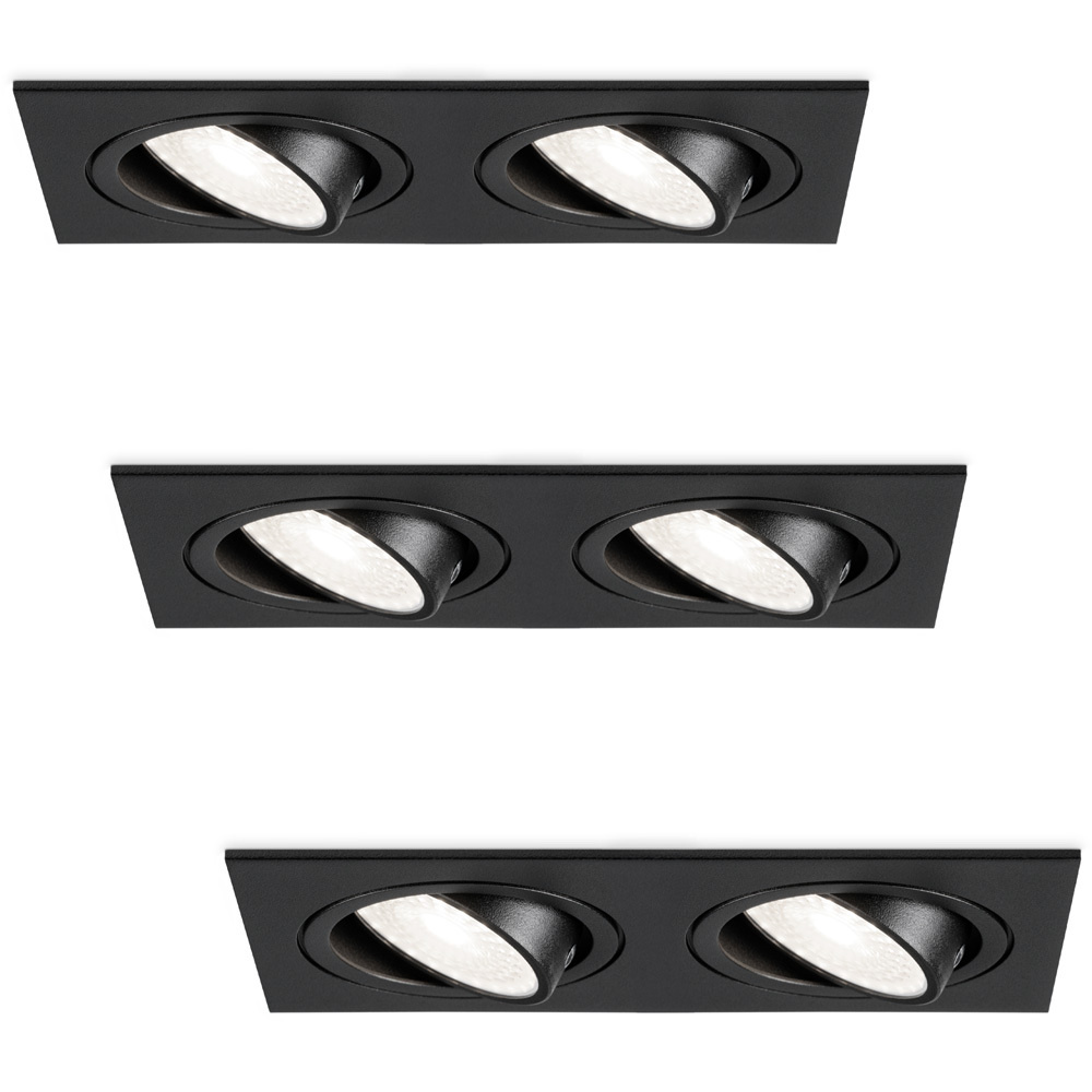 HOFTRONIC™ Set van 3 Mallorca dubbele LED inbouwspots vierkant Kantelbaar 6000K Daglicht wit GU10 5 Watt Rechthoekig GU10 verwisselbare lichtbron Plafondspot voor binnen Zwart