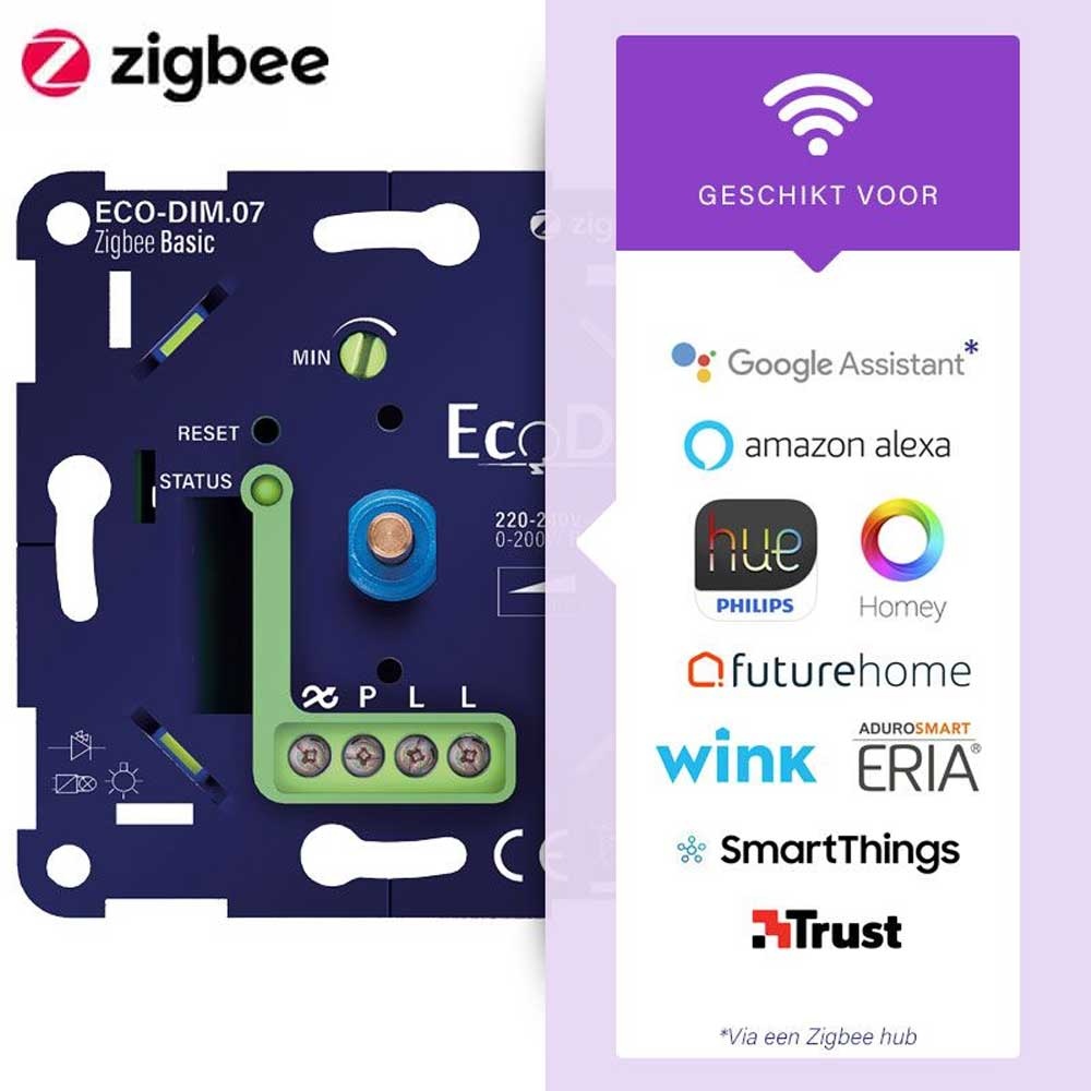 Zigbee Inbouw smart LED dimmer 0-200 Watt Fase afsnijding ECO-DIM.07